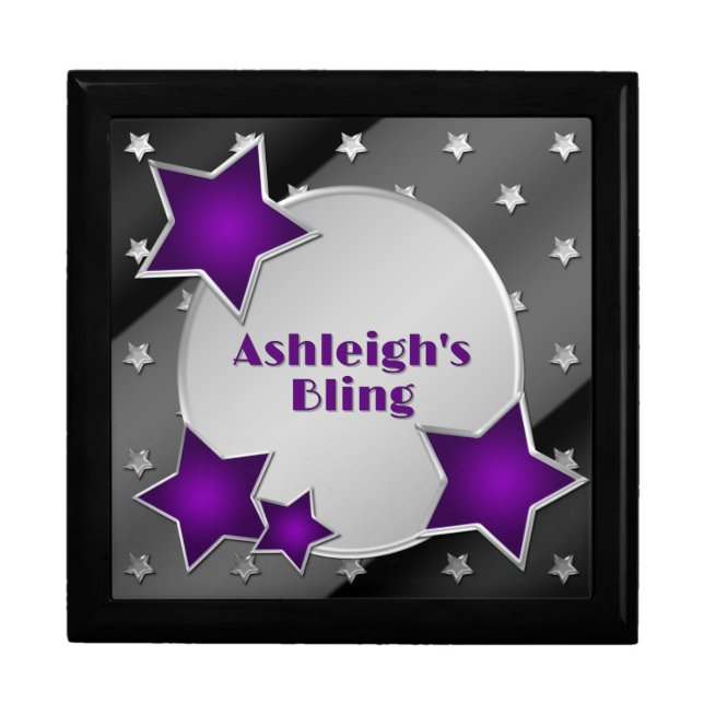 Personalized Purple Black Silver Stars Trinket Box (Front)