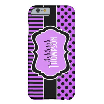 Personalized Purple  Black Striped Polka Dots Barely There Iphone 6 Case by NiteOwlStudio at Zazzle