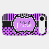 Personalized Purple, Black Striped Polka Dots Case-Mate iPhone Case (Back (Horizontal))