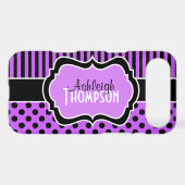 Personalized Purple, Black Striped Polka Dots Case-Mate iPhone Case (Back (Horizontal))