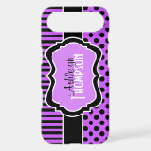 Personalized Purple, Black Striped Polka Dots Case-Mate iPhone Case (Back)