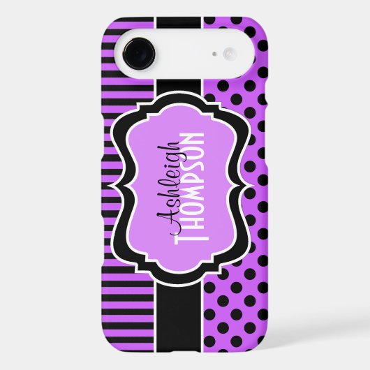 Personalized Purple, Black Striped Polka Dots Case-Mate iPhone Case (Back)