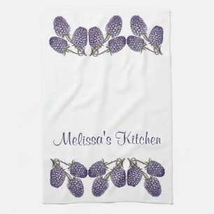 Personalized Purple Blackberries Illustration Kitchen Towel