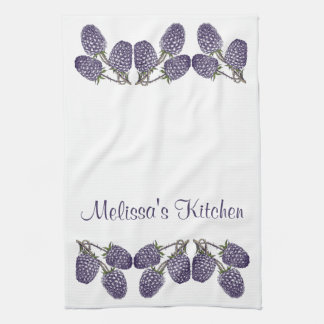 Personalized Purple Blackberries Illustration Kitchen Towel