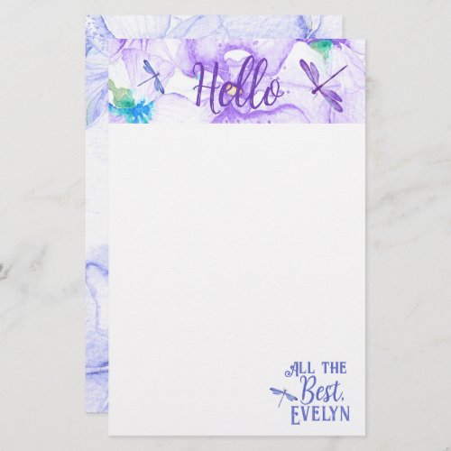 Personalized Purple  Blue Dragonfly Stationary