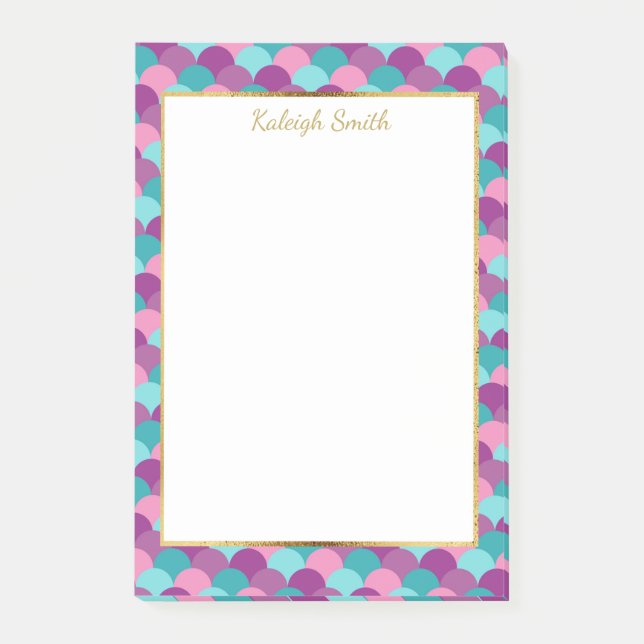 Personalized Purple Blue Gold Mermaid Scales Post-it Notes (Front)