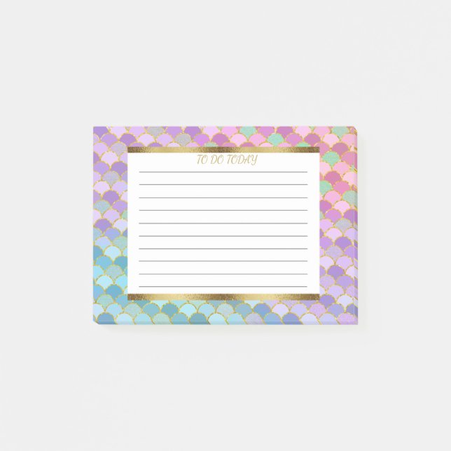 Personalized Purple Blue Green Gold Mermaid Scales Post-it Notes (Front)