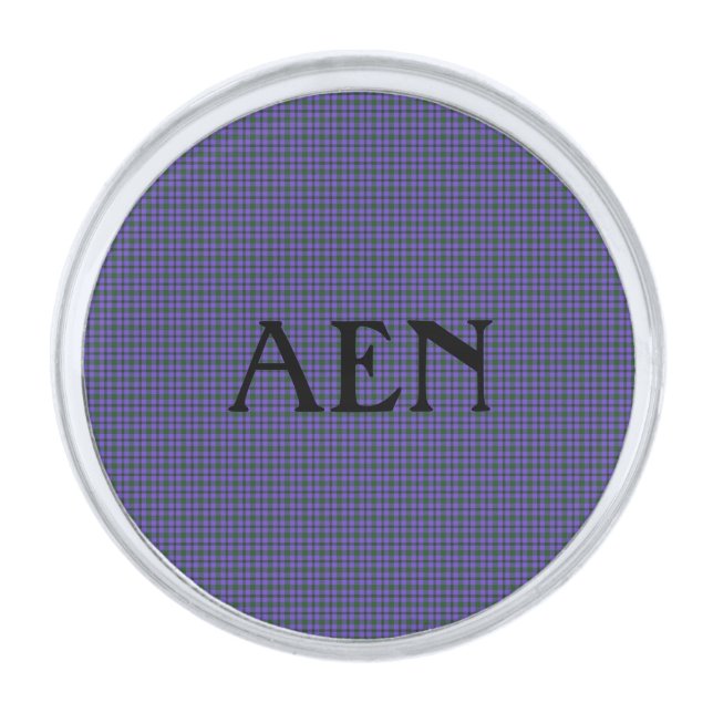 Personalized Purple Blue Green Plaid Men's  Silver Finish Lapel Pin (Front)