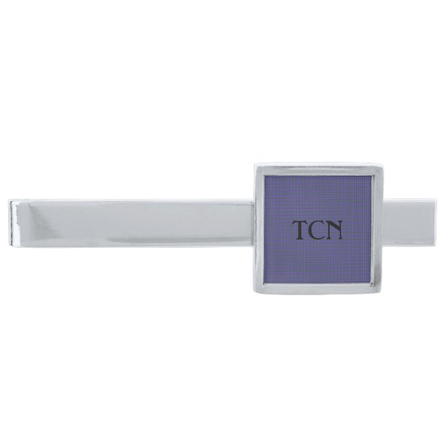 Personalized Purple Blue Green Plaid Men's  Silver Finish Tie Bar (Front)