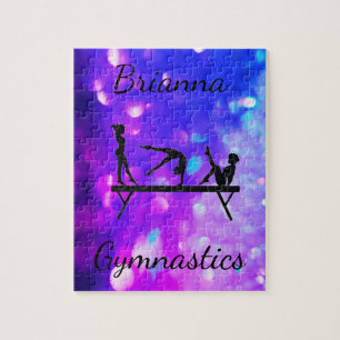 Personalized Purple Blue Gymnastics Jigsaw Puzzle