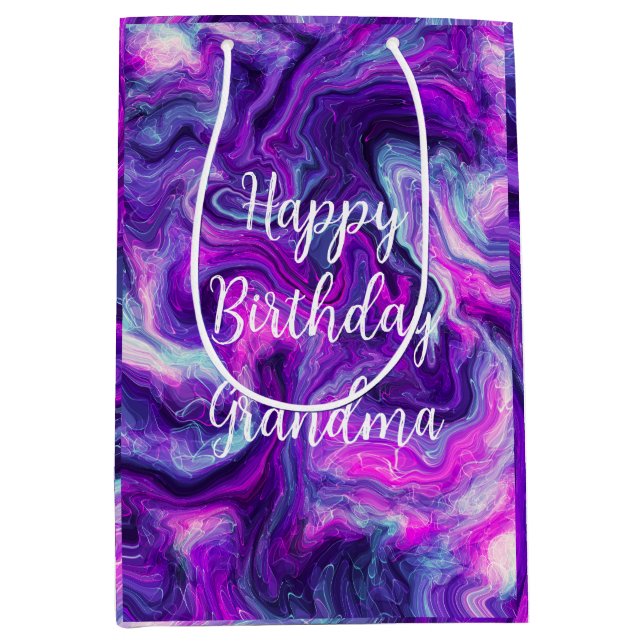 Personalized Purple, Blue, Pink Marble Birthday Medium Gift Bag (Front)