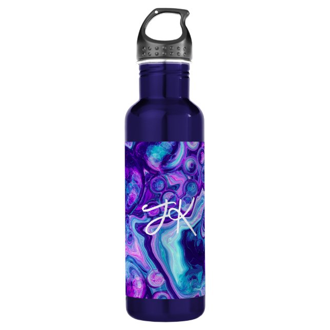Personalized Purple, Blue, Pink Marble Bokeh   Stainless Steel Water Bottle (Front)