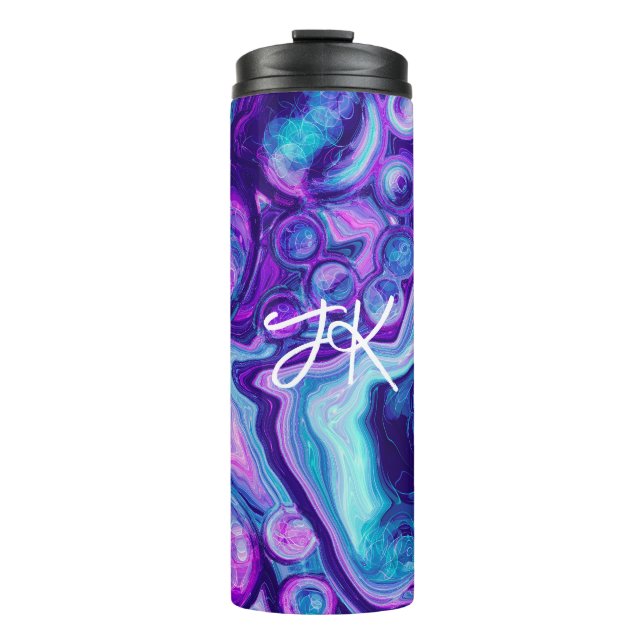 Personalized Purple, Blue, Pink Marble Bokeh Thermal Tumbler (Front)