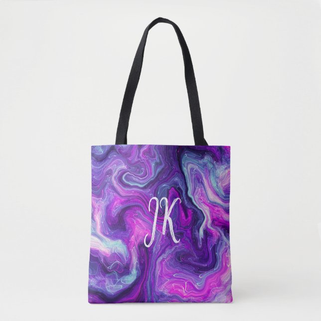 Personalized Purple, Blue, Pink Marble Fluid Art T Tote Bag (Front)