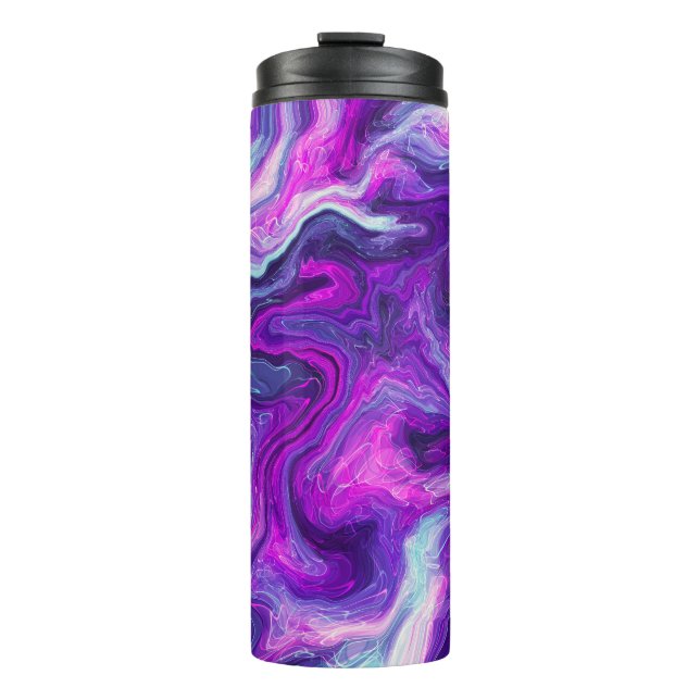 Personalized Purple, Blue, Pink Marble Fluid Art Thermal Tumbler (Front)