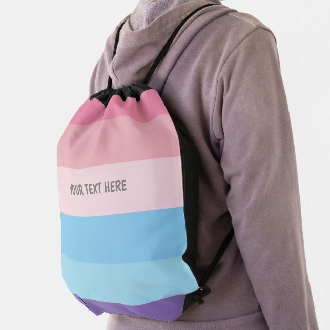 Personalized Purple Blue Pink Strip Drawstring Bag (Insitu)