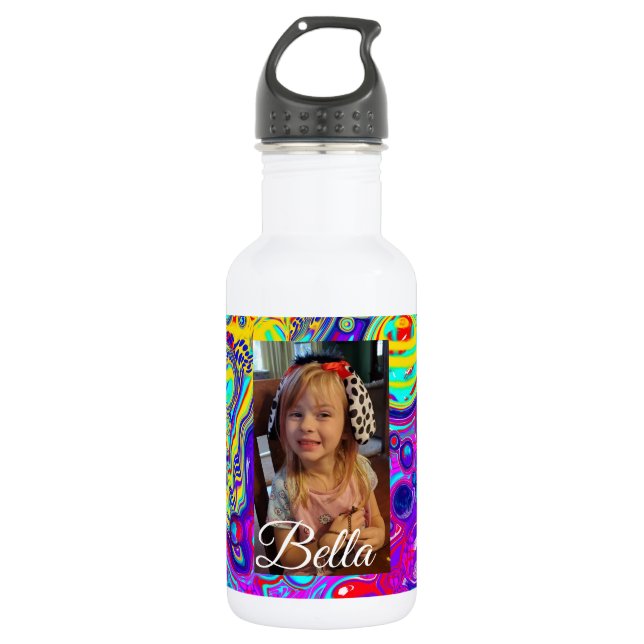 Personalized Purple, Blue, Yellow Photo  Stainless Steel Water Bottle (Front)