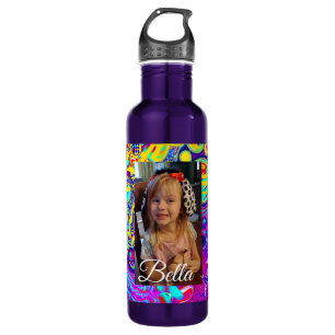Personalized Purple, Blue, Yellow Photo   Stainless Steel Water Bottle