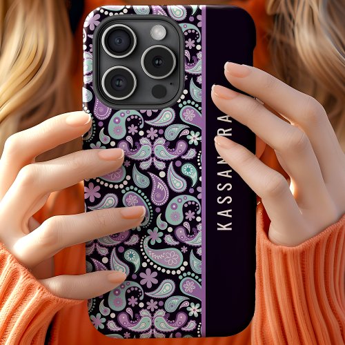 Personalized Purple Bohemian Paisley Pattern iPhone 15 Case