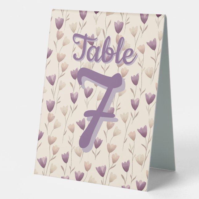 Personalized Purple Botanical Table Number Wedding Table Tent (Front)