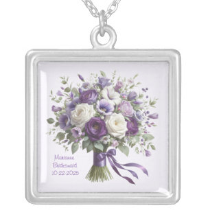 Personalized Purple Bouquet Bridesmaid Necklace