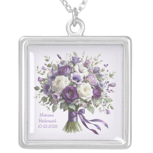 Personalized Purple Bouquet Bridesmaid Necklace (Front)