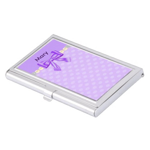 Personalized Purple Bow Polka Dot Card Holder