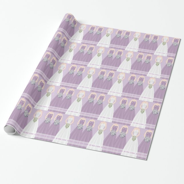 Personalized Purple Bridal Shower Wrapping Paper (Unrolled)
