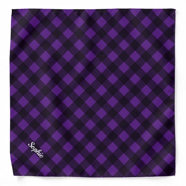 Personalized Purple Buffalo Plaid Dog Bandana (Front)