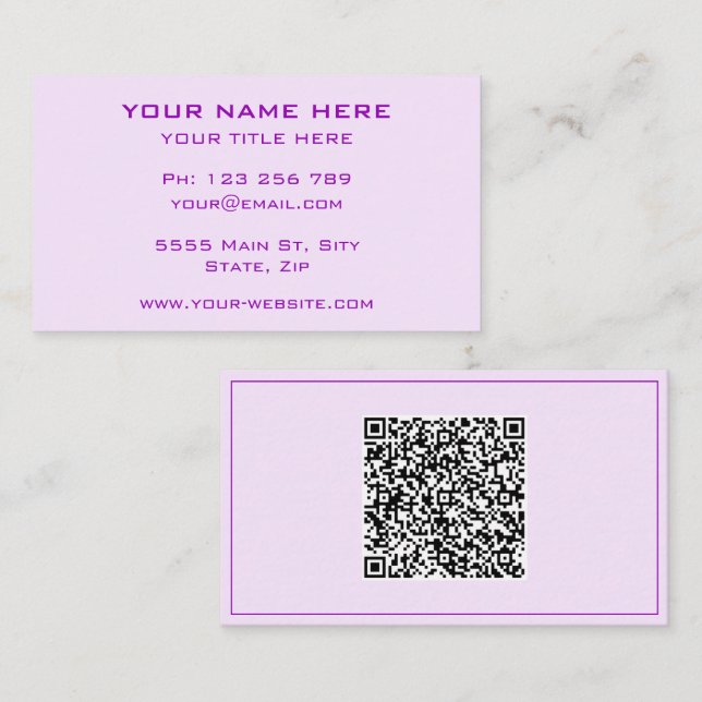 Personalized Purple Business Cards with QR Code (Front/Back)