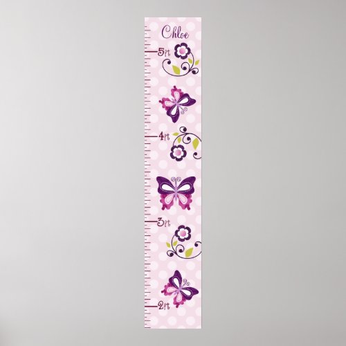 Personalized  Purple Butterflies Growth Chart