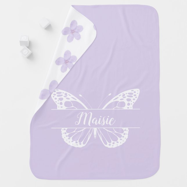 Personalized purple butterfly baby blanket (In Situ)