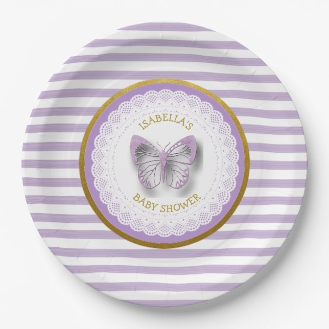 Personalized Purple Butterfly Baby Shower Plates (Front)