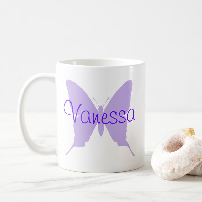 Personalized Purple Butterfly Coffee Mug (With Donut)