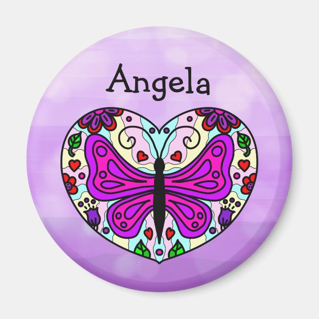 Personalized Purple Butterfly Heart Mandala      Magnet (Front)