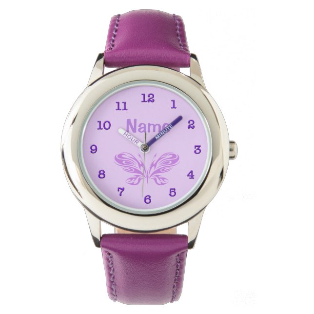 PERSONALIZED Purple Butterfly Kid Watches Girls (Front)