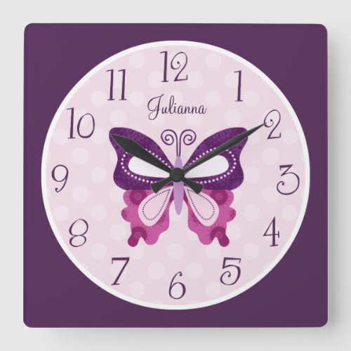 Personalized Purple Butterfly Nursery Clock