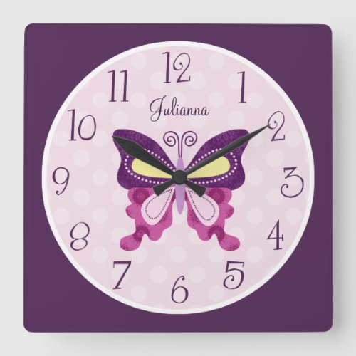 Personalized Purple Butterfly Nursery Clock