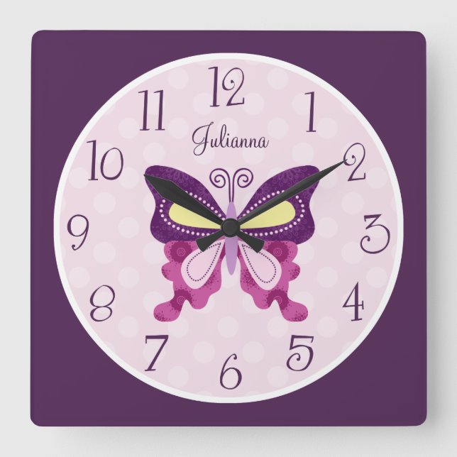 Personalized Purple Butterfly Nursery Clock (Front)