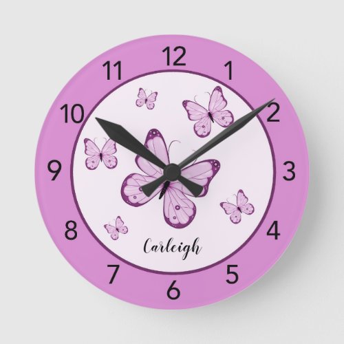 Personalized Purple Butterfly Round Clock