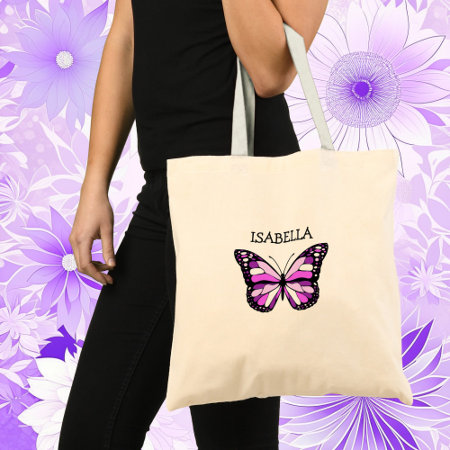 Personalized Purple Butterfly Tote Bag