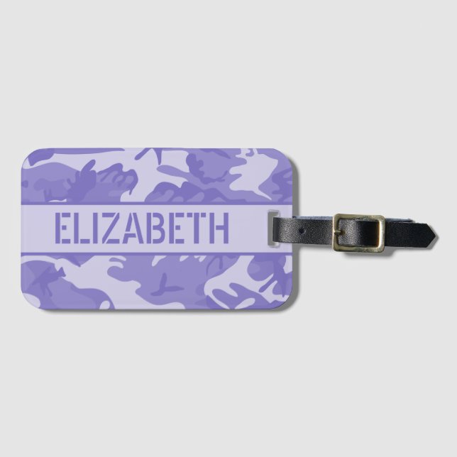 Personalized Purple Camo Luggage Tag (Front Horizontal)