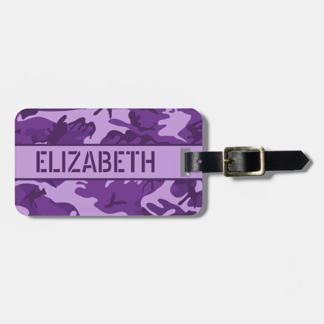 Personalized Purple Camo Luggage Tag (Front Horizontal)