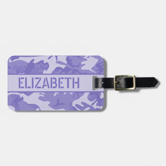 Personalized Purple Camo Luggage Tag (Front Horizontal)