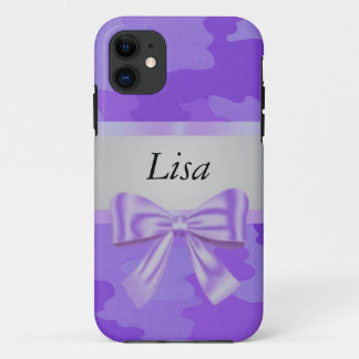 Personalized Purple Camouflage Purple Bow iPhone 11 Case