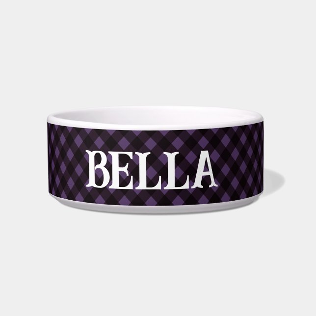 Personalized Purple Check Dog Bowl  (Front)