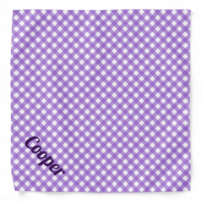 Personalized Purple Checkered Dog Bandana (Front)