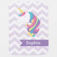 Personalized Purple Chevron Unicorn Baby Blanket