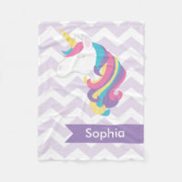 Personalized Purple Chevron Unicorn Fleece Blanket