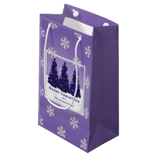 Personalized Purple Christmas Tree Gift Bag (Front Angled)